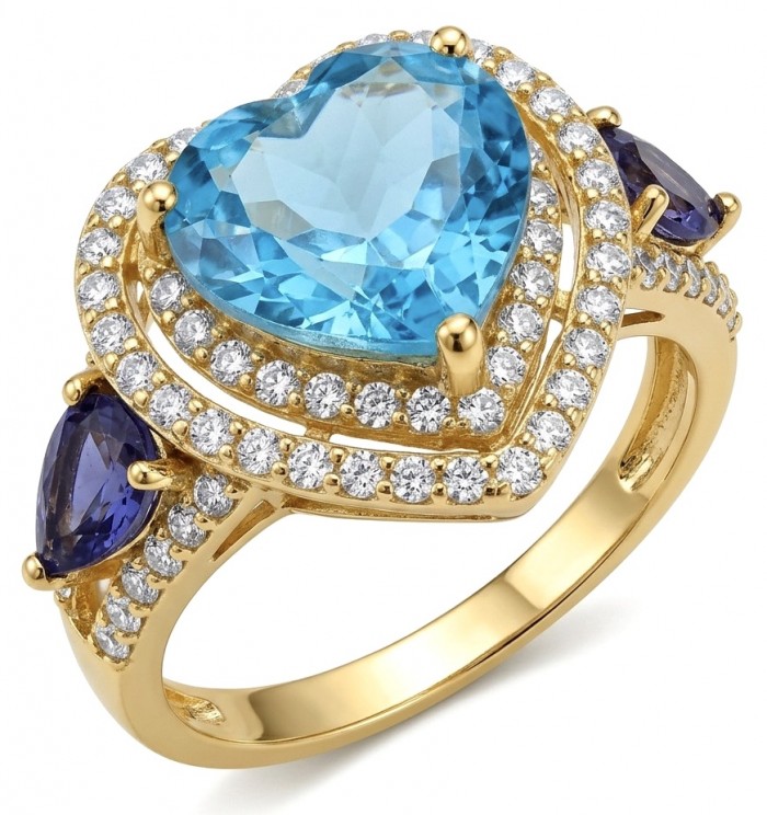 ANGEL'S HEART 6.8 carat Swiss Blue Topaz .925 Sterling Silver dipped in 22K Gold handcrafted ring size 8