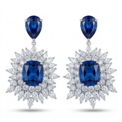 Giuseppina - Authentic 15.5 carat Amethyst Sapphire rhodium over .925 Sterling Silver handcrafted Statement earrings
