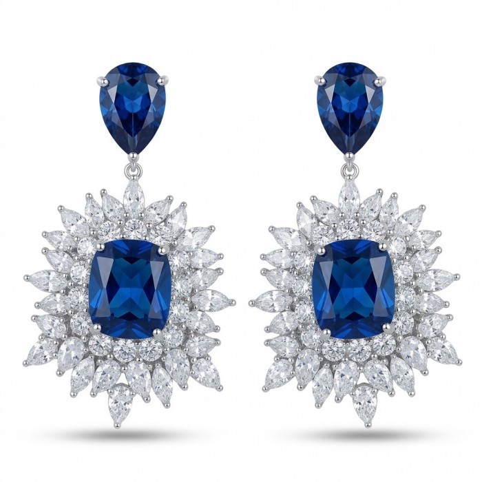 Giuseppina - Authentic 15.5 carat Amethyst Sapphire rhodium over .925 Sterling Silver handcrafted Statement earrings