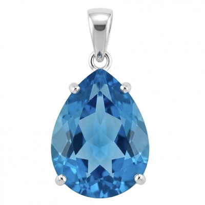 Ocean's Drop Incredible pear cut 12.4 carat Swiss Blue Topaz rhodium over .925 Sterling Silver handcrafted pendant