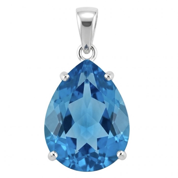 Ocean's Drop Incredible pear cut 12.4 carat Swiss Blue Topaz rhodium over .925 Sterling Silver handcrafted pendant