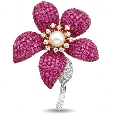 Borm to Glam Genuine mystery setting 15.5 carat Ruby .925 Sterling Silver handmade Pendant Brooch
