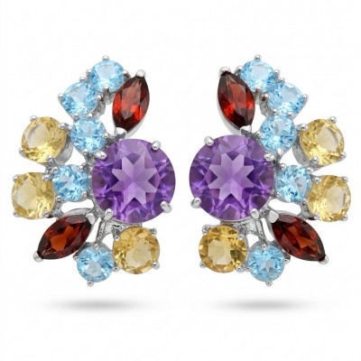 Natural 10.6 carat Fancy cut Amethyst rhodium over .925 Sterling Silver handmade earrings