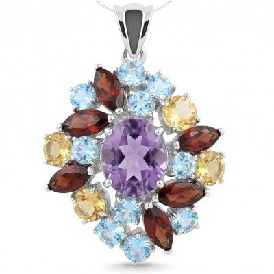 Natural 19.6 carat Fancy cut Amethyst rhodium over .925 Sterling Silver handmade pendant
