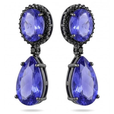 Giovanna - Authentic oval cut18.8 carat Tanzanite black rhodium over .925 Sterling Silver handcrafted earrings