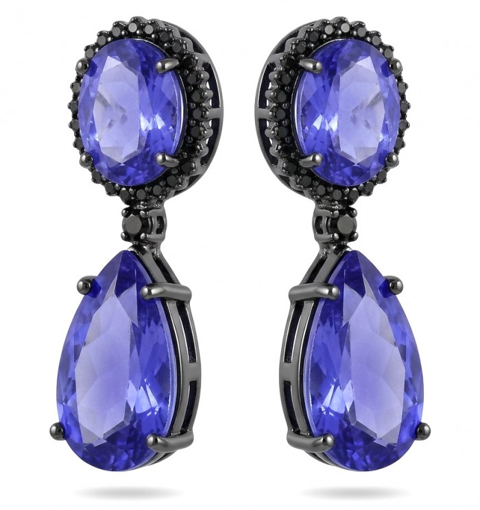 Giovanna - Authentic oval cut18.8 carat Tanzanite black rhodium over .925 Sterling Silver handcrafted earrings