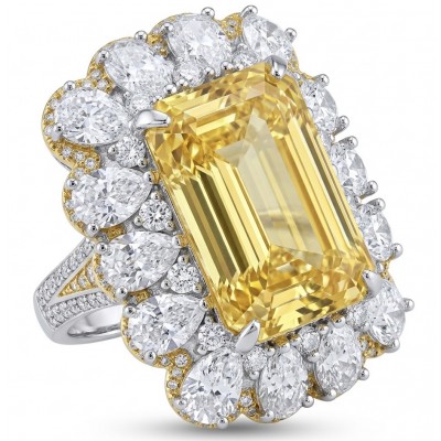 Wearable Art - Art Deco - Solid baquette cut 25.8 carat Genuine Yellow Sapphire 18K Gold over .925 Sterling Silver handcrafted ring size 6