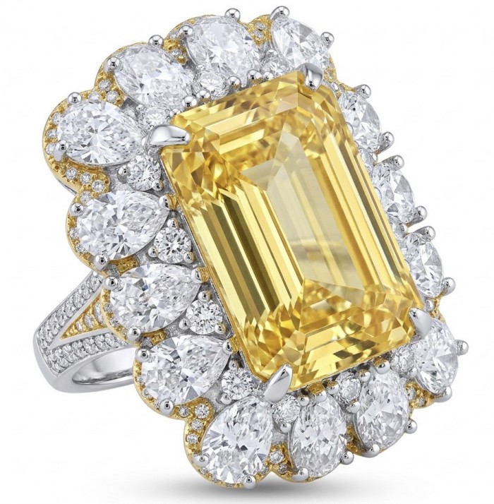 Wearable Art - Art Deco - Solid baquette cut 25.8 carat Genuine Yellow Sapphire 18K Gold over .925 Sterling Silver handcrafted ring size 6