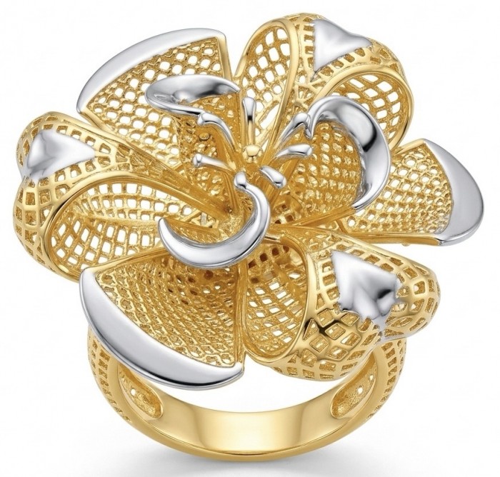 GOLDEN ROSE - Dubai Style - .925 Sterling Silver dipped in 22K Gold handmade Large ring size 7
