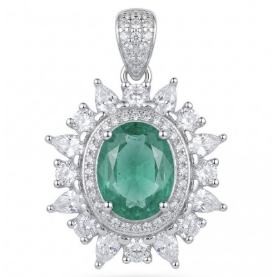 Giovanna - Authentic 4.8 carat COLOMBIAN EMERALD .925 Sterling Silver dipped in rhodium handcrafted pendant