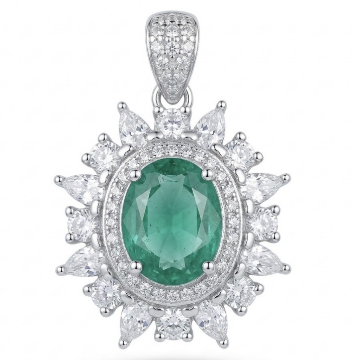 Giovanna - Authentic 4.8 carat COLOMBIAN EMERALD .925 Sterling Silver dipped in rhodium handcrafted pendant