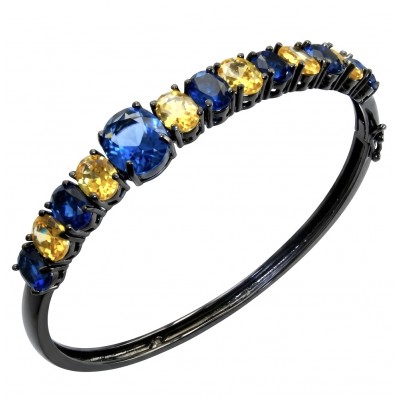 7.8 carat yellow Sapphire 9.2 carat Sapphire black rhodium over over .925 Sterling Silver handmade bangle Bracelet