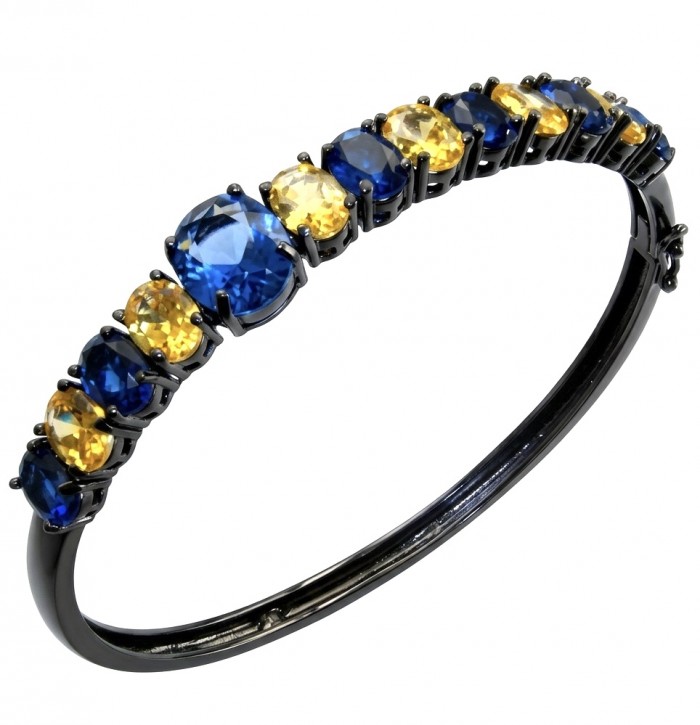7.8 carat yellow Sapphire 9.2 carat Sapphire black rhodium over over .925 Sterling Silver handmade bangle Bracelet