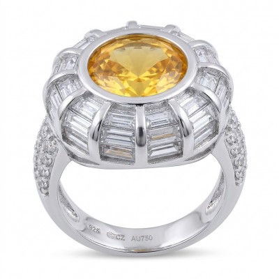 Perfection 4.8 carat Genuine Yellow Sapphire rhodium over .925 Sterling Silver handcrafted ring size 7 1/2