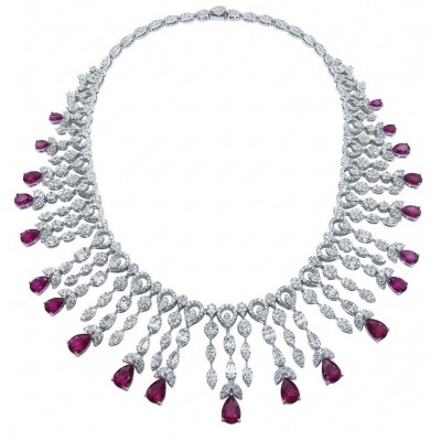 Luxurious 41.9 carat natural Mozambique Ruby rhodium over .925 Sterling Silver .925 Sterling Silver Statement Necklace