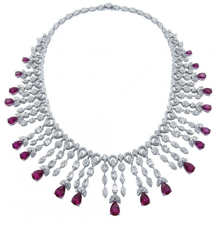 Luxurious 41.9 carat natural Mozambique Ruby rhodium over .925 Sterling Silver .925 Sterling Silver Statement Necklace