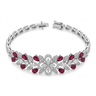 Luxurious 28.7 carat natural Mozambique Ruby rhodium over .925 Sterling Silver .925 Sterling Silver handcrafted Statement Bracelet