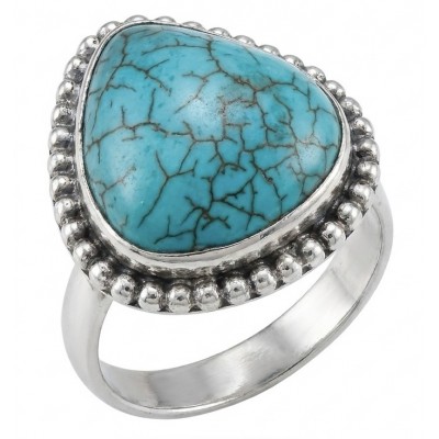 Rare authentic Turquoise rhodium over .925 Sterling Silver handcrafted Large ring; s. 9