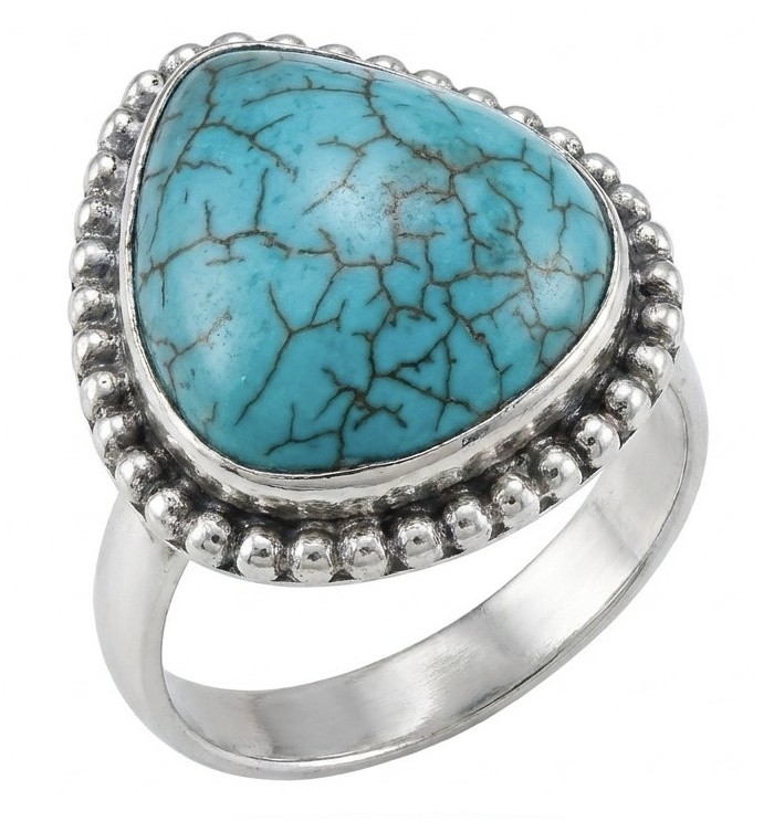 Rare authentic Turquoise rhodium over .925 Sterling Silver handcrafted Large ring; s. 9
