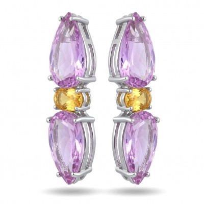 Incredible pear cut 25.5 carat Pink Topaz Rhodium over .925 Sterling Silver handcrafted Statement earrings
