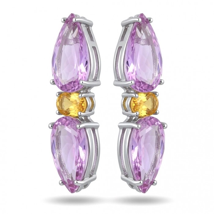 Incredible pear cut 25.5 carat Pink Topaz Rhodium over .925 Sterling Silver handcrafted Statement earrings