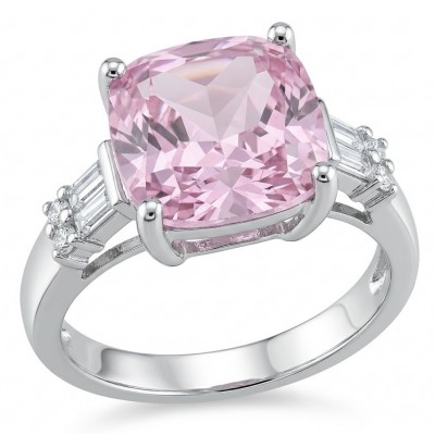 Anastasia ssscher cut 6.8 carat Pink Sapphire .925 Sterling Silver dipped in Rhodium Handcrafted Statement Ring size 7