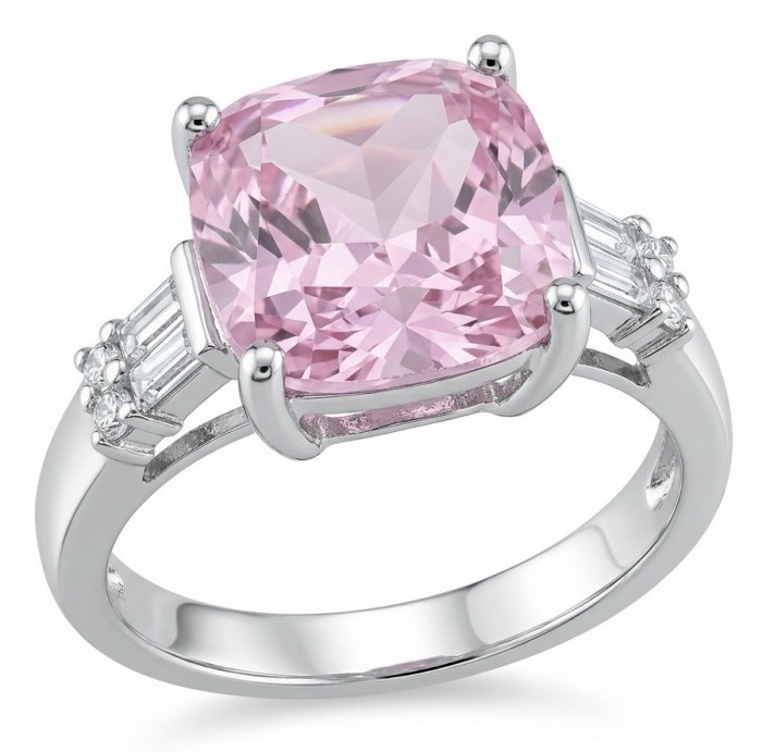 Anastasia ssscher cut 6.8 carat Pink Sapphire .925 Sterling Silver dipped in Rhodium Handcrafted Statement Ring size 7