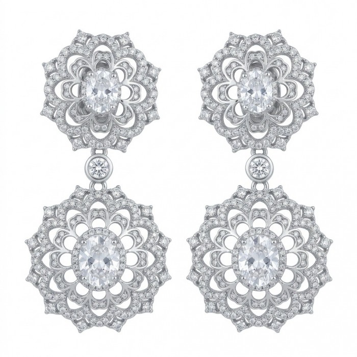 Modern design Natural 14.5 carat White Topaz rhodium over .925 Sterling Silver handcrafted earrings