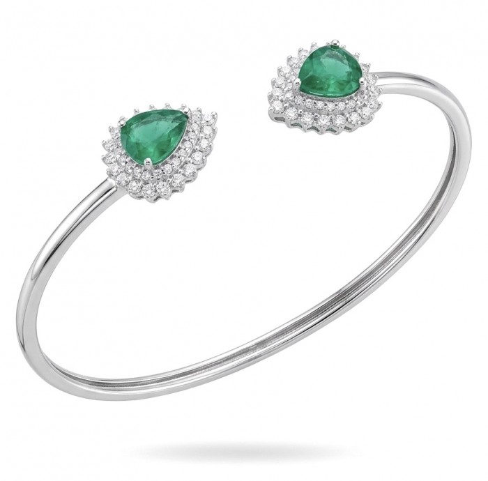 Victoria 8.7 ctw Colombian Emerald rhodium over .925 Sterling Silver handcrafted Statement bracelet