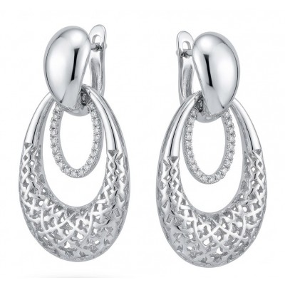 Highly Polished Fancy design 3.2 carat White Topaz .925 Sterling Silver Italy made Earrings