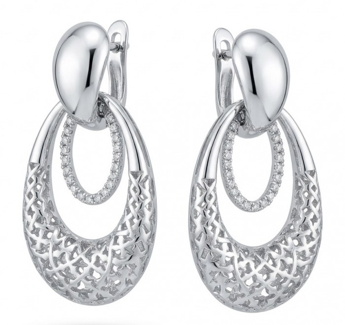 Highly Polished Fancy design 3.2 carat White Topaz .925 Sterling Silver Italy made Earrings