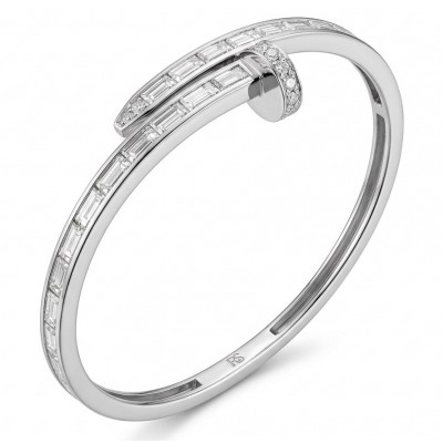 Nail 4.8 carat White Topaz rhodium over .925 Sterling Silver Bangle highly polished bracelet