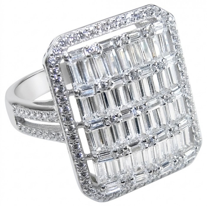 Art Deco Luxurious 14.5 carat White Topaz rhodium over .925 Sterling Silver ring size 7