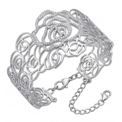 Dolce Vita - Precious Natural 12.5 carat pave White Topaz rhodium over .925 Sterling Silver handcrafted bracelet