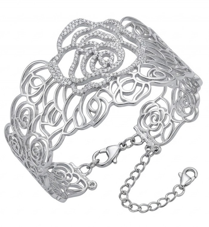 Dolce Vita - Precious Natural 12.5 carat pave White Topaz rhodium over .925 Sterling Silver handcrafted bracelet
