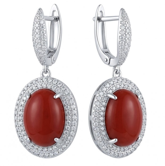 Elizabeth Natural Fossilized Coral 2.8 carat Moissanite .925 Sterling Silver handcrafted earrings