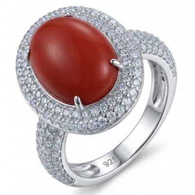 Elizabeth Natural Fossilized Coral 1.8 carat Moissanite .925 Sterling Silver handcrafted ring s. 7