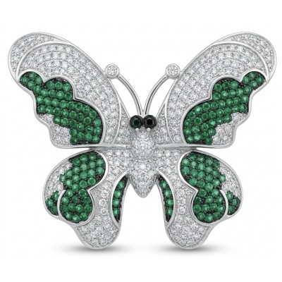 Precious Butterfly Genuine pave 6.5 carat Emerald .925 Sterling Silver handmade LARGE Statement Ring size 6 1/2