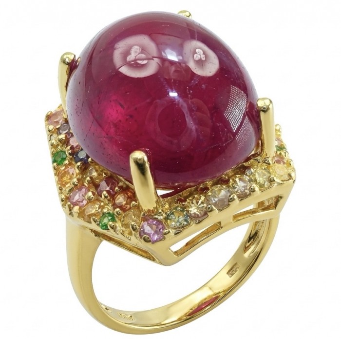 Opera Genuine 28.5 CARAT Mozambique Ruby 22K Gold over .925 Sterling Silver Large Statement Ring size 7