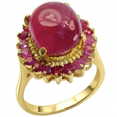 King of Gems Genuine 7.7 CARAT Mozambique Ruby 22K Gold over .925 Sterling Silver Statement Ring size 6 1/2