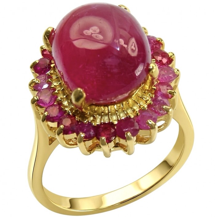 King of Gems Genuine 7.7 CARAT Mozambique Ruby 22K Gold over .925 Sterling Silver Statement Ring size 6 1/2