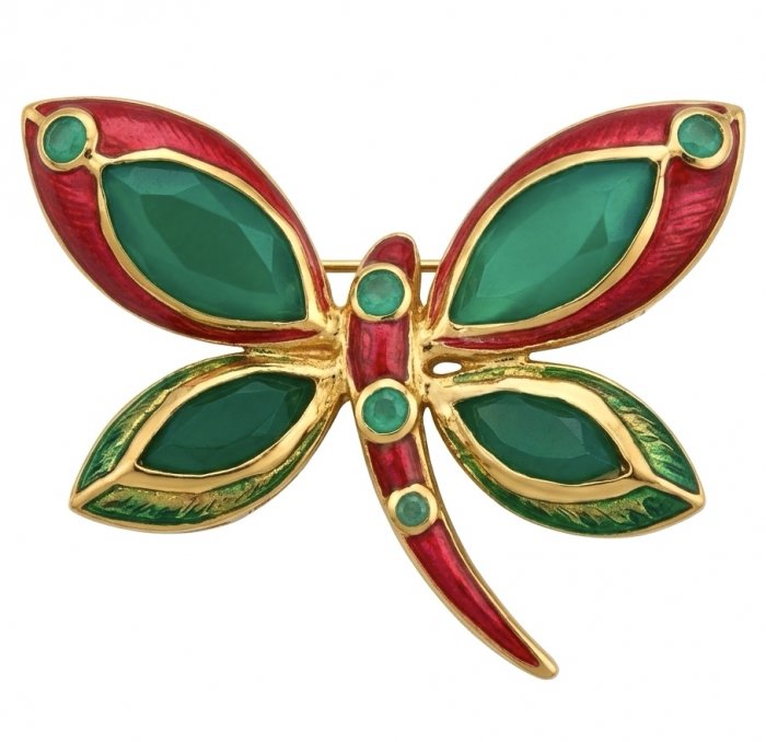 Green Buttrefly - 18.5 carat Authentic Emerald Enamel 22 carat Gold .925 Sterling Silver handcrafted Brooch - video