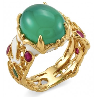 Magnificent 939 carat Natural Ruby Emerald Enemel 18K Gold over . 925 Sterling Silver handcrafted Statement Ring size 7