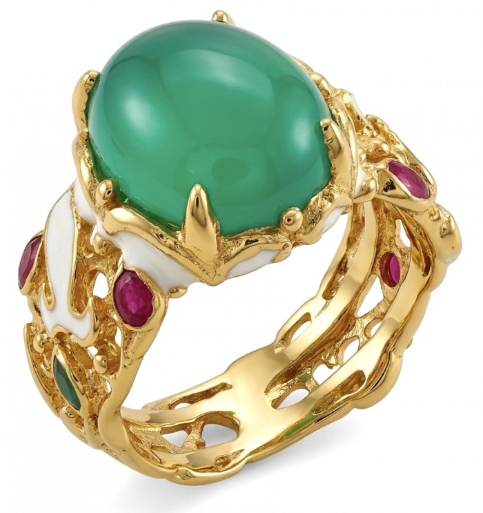 Magnificent 939 carat Natural Ruby Emerald Enemel 18K Gold over . 925 Sterling Silver handcrafted Statement Ring size 7