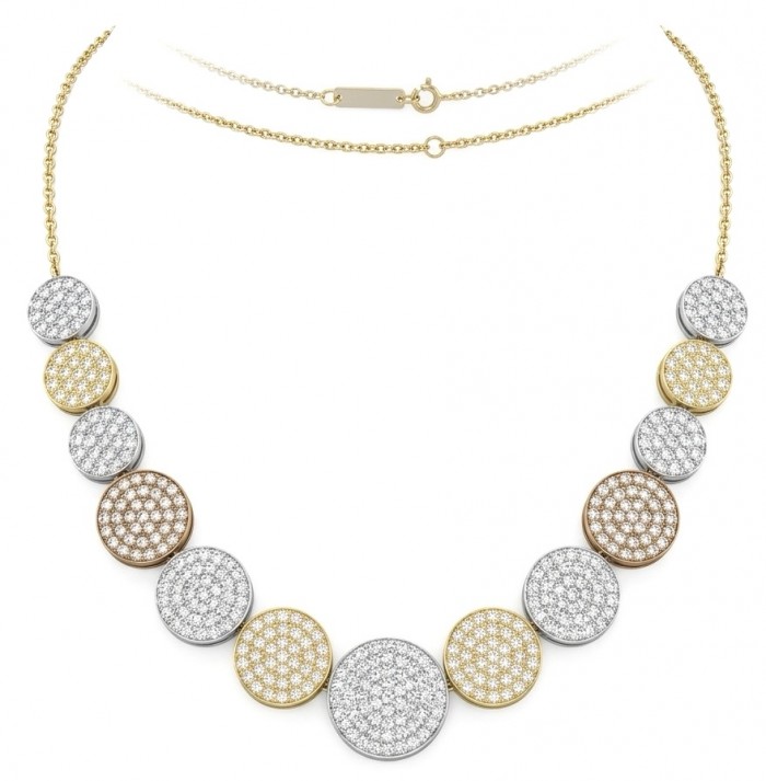 Precious 7.2 carat pave White Topaz 2 tones .925 Sterling Silver Golden Handcrafted Necklace