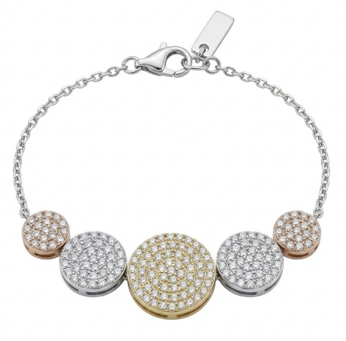 Precious 7.9 carat pave White Topaz 2 tones .925 Sterling Silver Golden Handcrafted Statement Bracelet