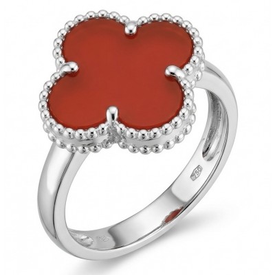 A four-leaf clover Coral .925 Sterling Silver handcrafted ring s. 6 1/4