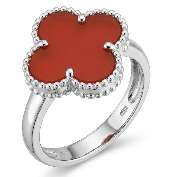 A four-leaf clover Coral .925 Sterling Silver handcrafted ring s. 6 1/4