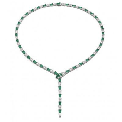 Snake - Iconic design - genuine INLAY MALACHITE .925 Sterling Silver dipped in Rhodium handcrafted Necklace