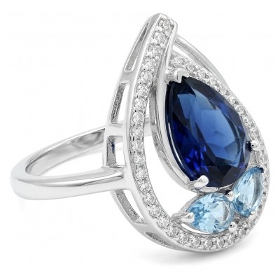 Classy design - baquette cut 6.7 carat natural Sapphire .925 Sterling Silver Perfectly handcrafted Ring s. 7 1/4